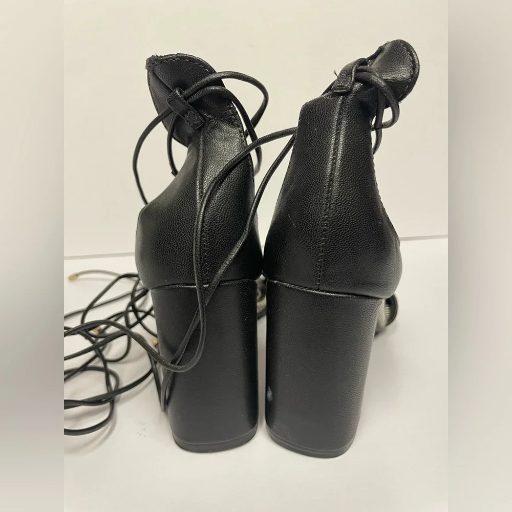 French blu vegan sandals block Heel lace up black gold 6